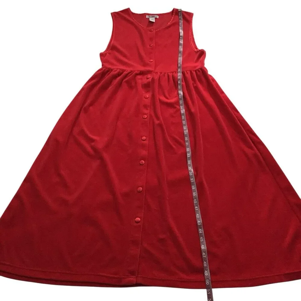 Vintage Red Velvet Midi Maxi Dress L Button Front Pleated A Line Holiday 80s 90s